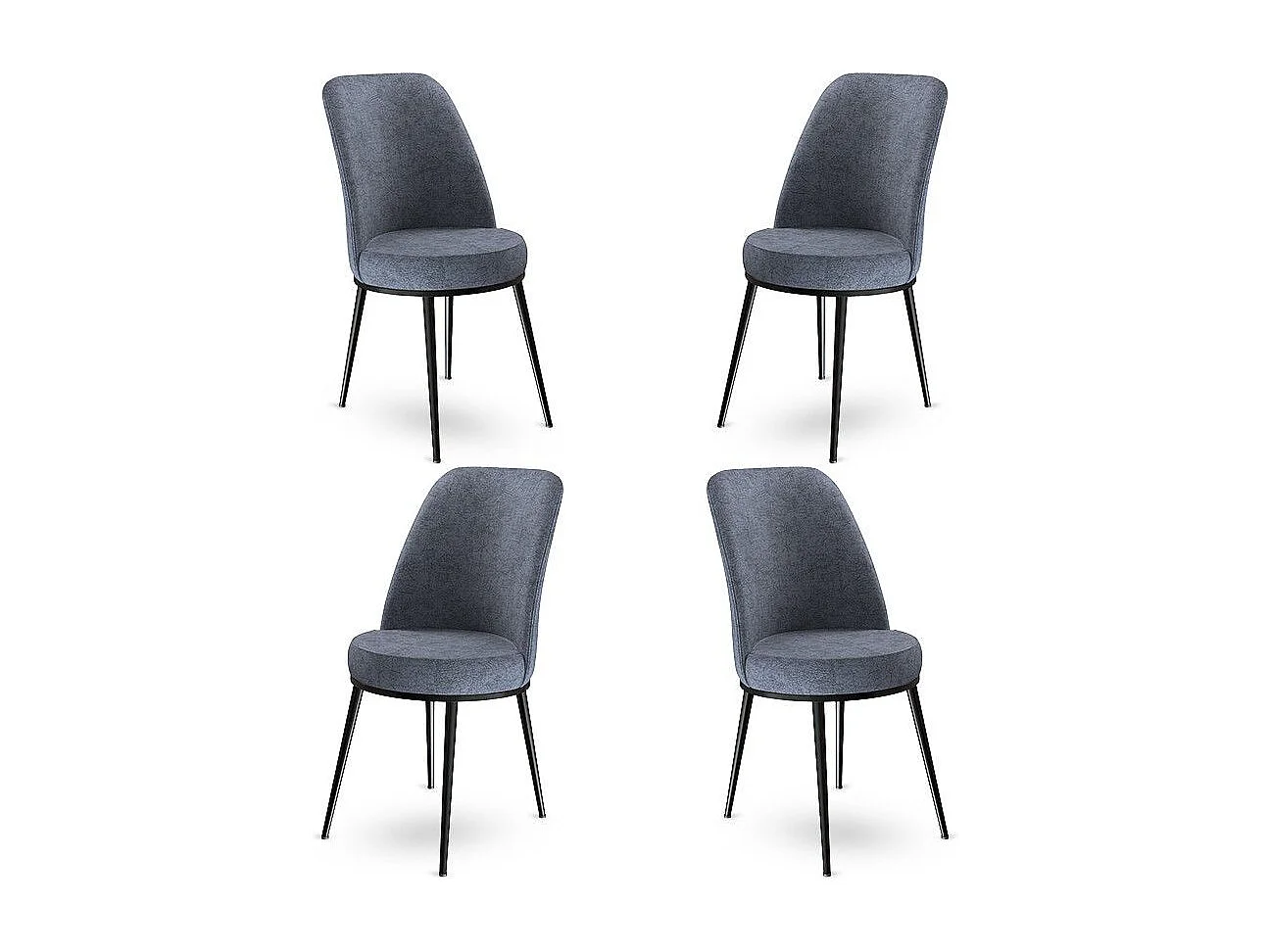 Lot de 4 chaises Olgino Velours Gris foncé et Métal Noir