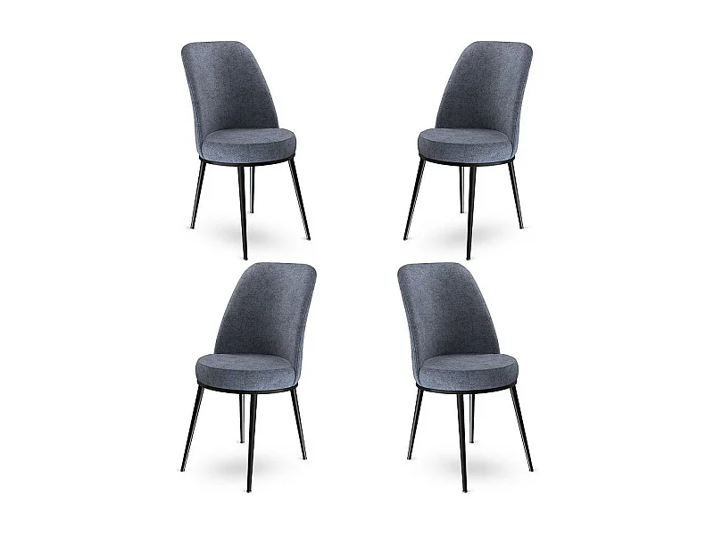 Lot de 4 chaises Olgino Velours Gris foncé et Métal Noir