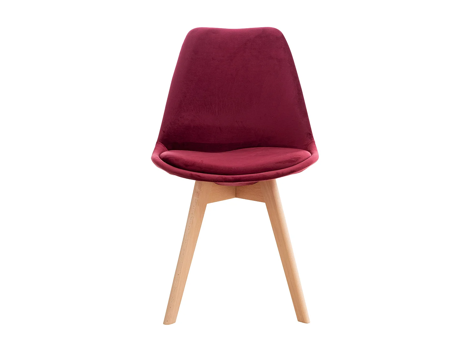 Lot de 4 chaises de salle à manger design scandinave en tissu velours bordeaux pieds bois clair CDS10380