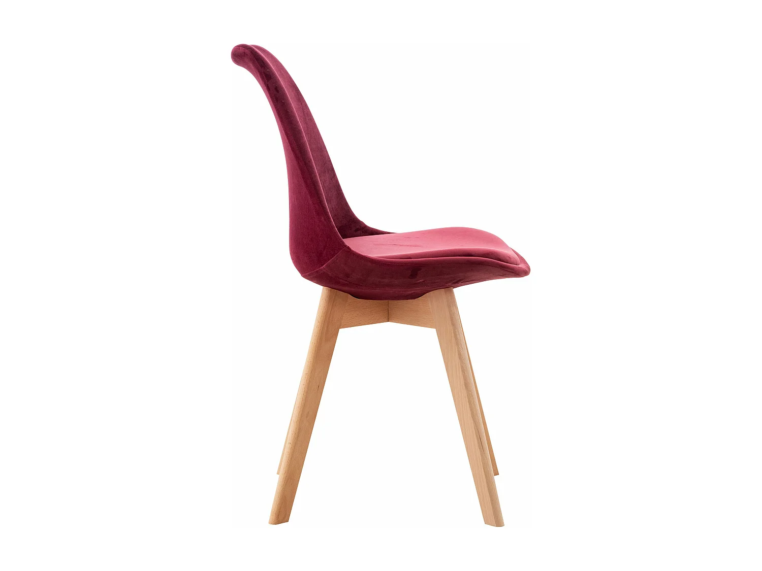 Lot de 4 chaises de salle à manger design scandinave en tissu velours bordeaux pieds bois clair CDS10380