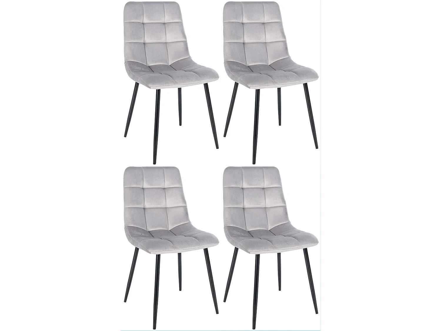 Lot de 4 chaises de salle à manger style moderne et confortable en tissu velours gris et métal noir 10_0001785