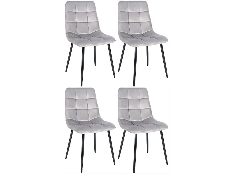 Lot de 4 chaises de salle à manger style moderne et confortable en tissu velours gris et métal noir 10_0001785