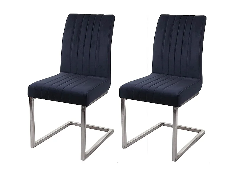 Lot de 2 chaises de salle à manger chaise de conférence en acier inoxydable brossé velours anthracite-bleu CDS04482