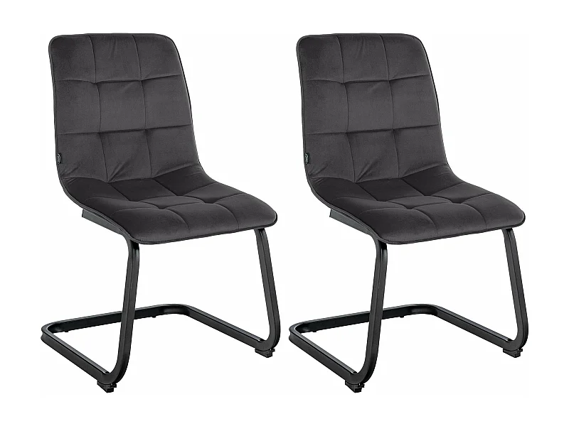 Set de 2 chaises de salle à manger coutures décoratives carrées en velours noir et pieds luge en métal noir 10_0001576