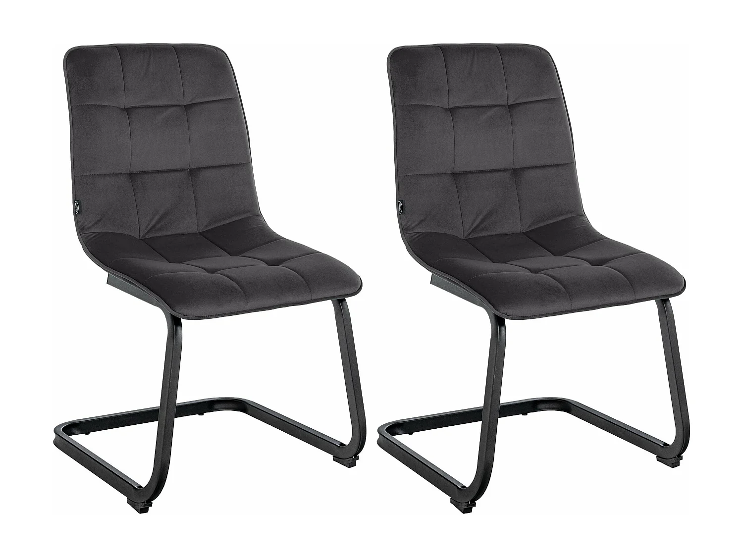 Set de 2 chaises de salle à manger coutures décoratives carrées en velours noir et pieds luge en métal noir 10_0001576
