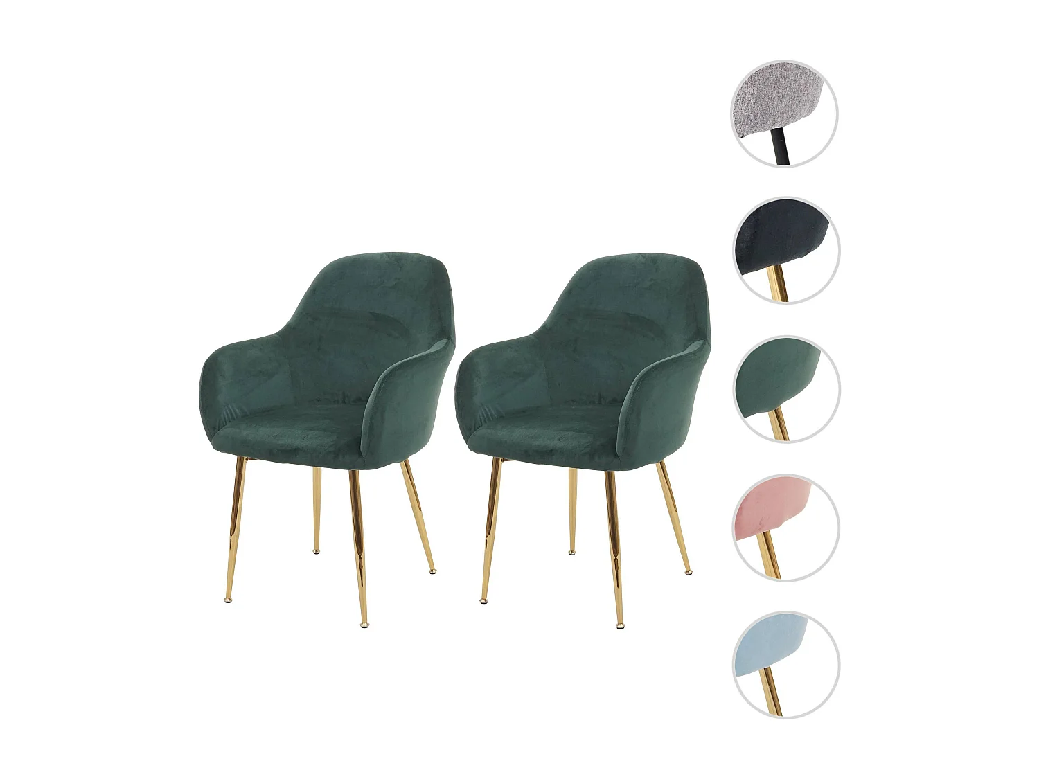 Lot de 2 chaises de salle à manger design rétro en tissu velours vert pieds métal dorés 04_0000381