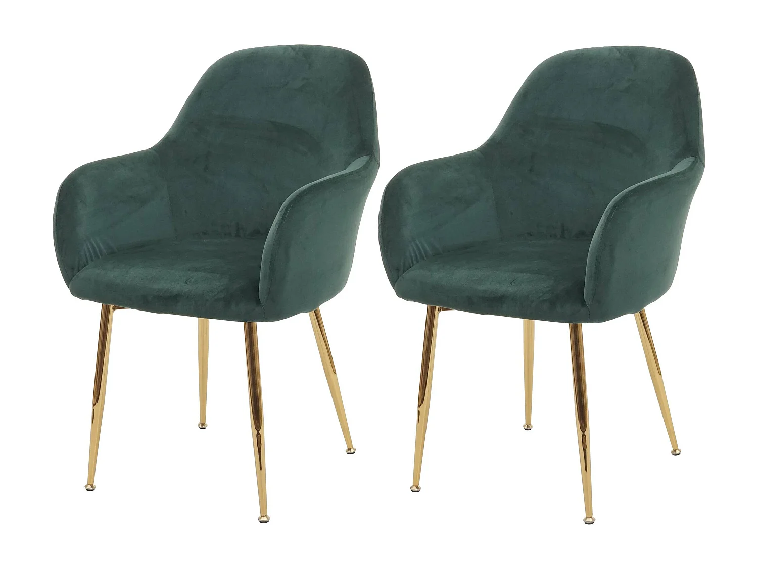 Lot de 2 chaises de salle à manger design rétro en tissu velours vert pieds métal dorés 04_0000381