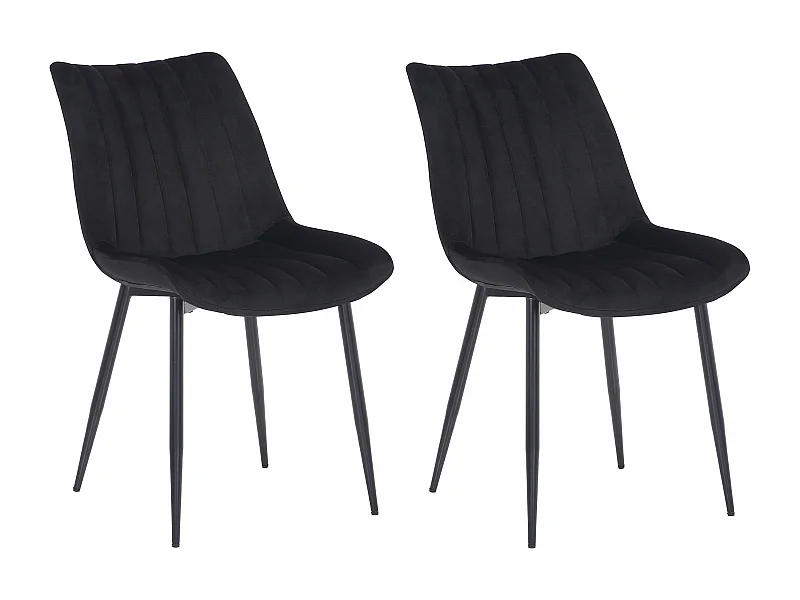 Lot de 2 chaises de salle à manger coutures décoratives verticales avec pieds en métal noir assise en velours noir 10_0001742