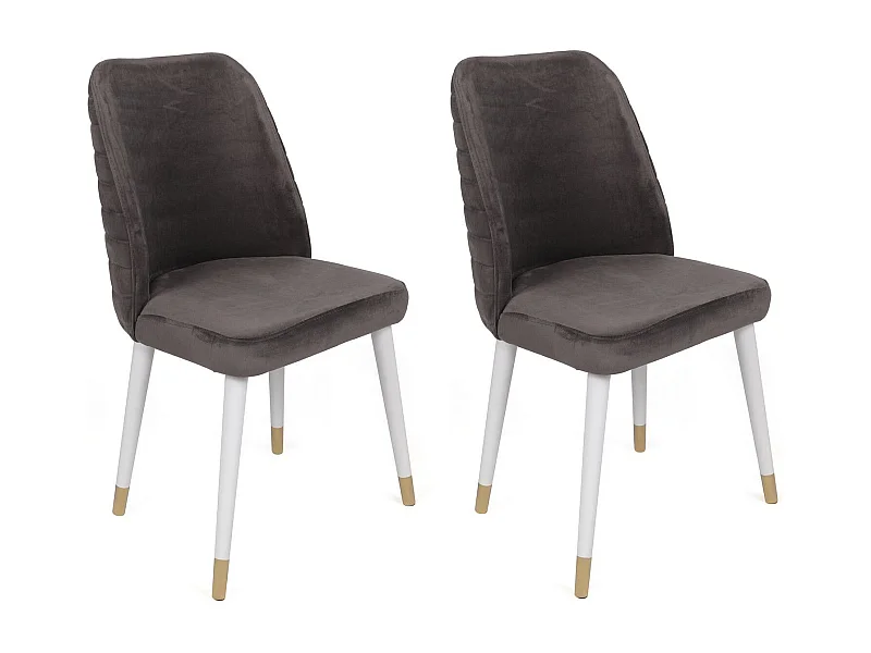 Lot de 2 chaises Vatri Velours Anthracite et Bois Blanc et Or