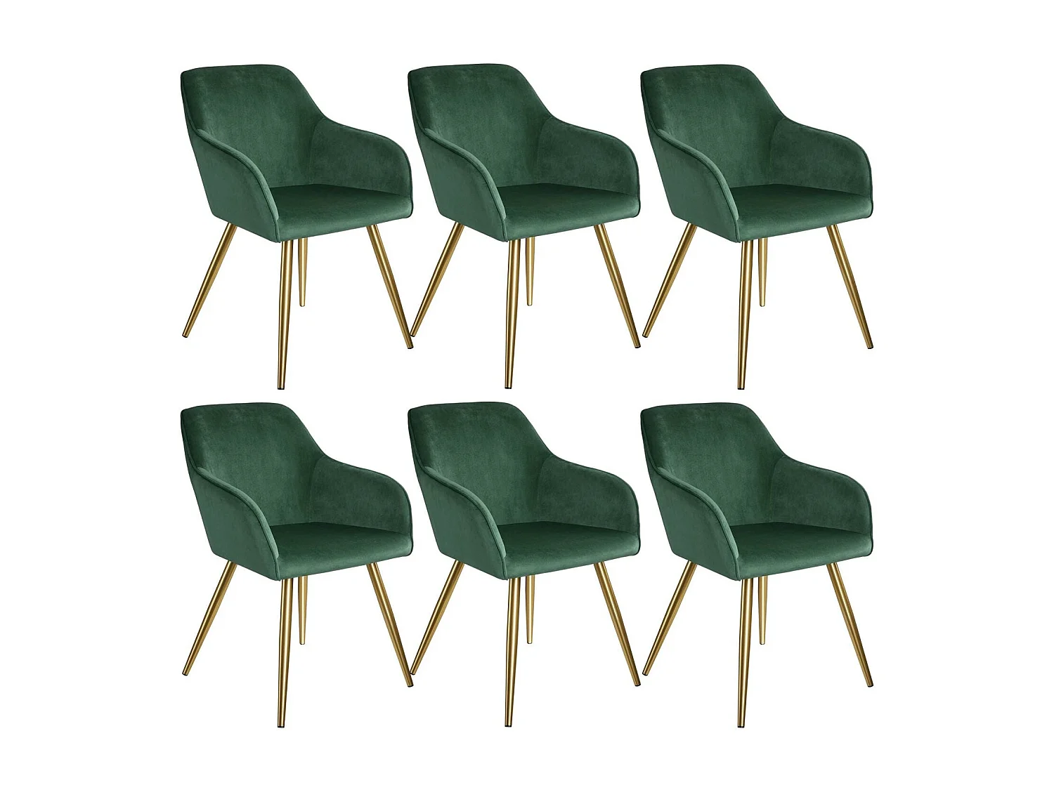 Lot de 6 chaises pieds doré siège de salon cuisine salle à manger design élégant velours vert 08_0000062