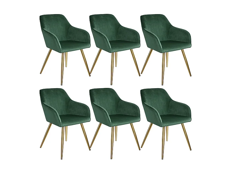 Lot de 6 chaises pieds doré siège de salon cuisine salle à manger design élégant velours vert 08_0000062