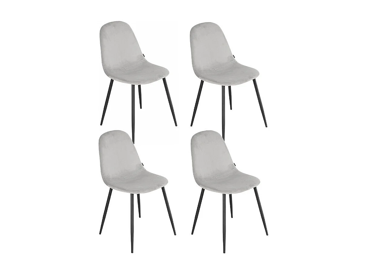Lot de 4 chaises en velours gris clair avec pieds métal noir – BIBA 2