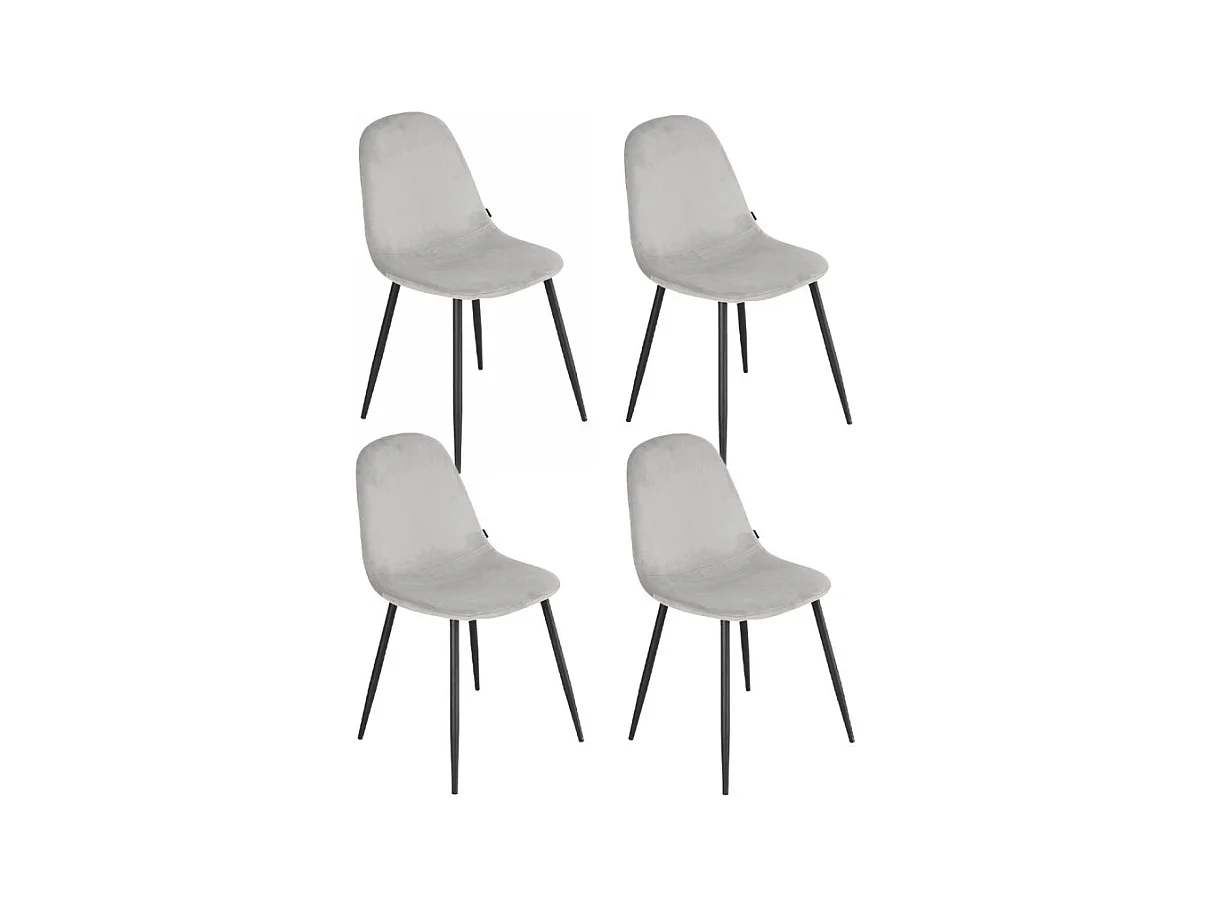 Lot de 4 chaises en velours gris clair avec pieds métal noir – BIBA 2