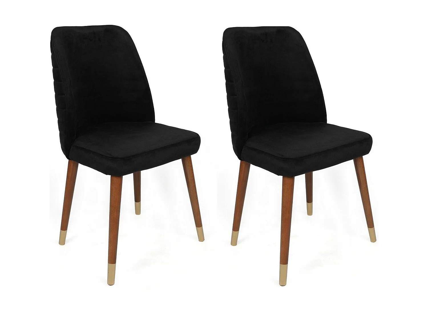 Lot de 2 chaises Vatri Velours Noir et Bois foncé et Or