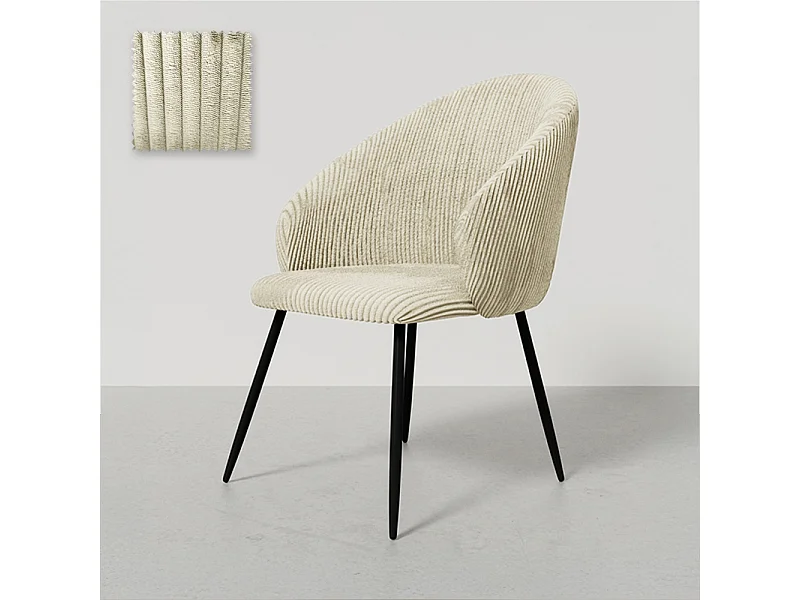 Chaise de Salle à Manger Rembourrée en Velours - Brugges Ivoire