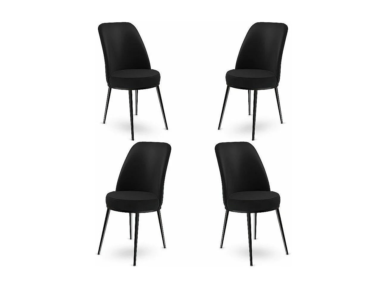Lot de 4 chaises Olgino Velours et Métal Noir