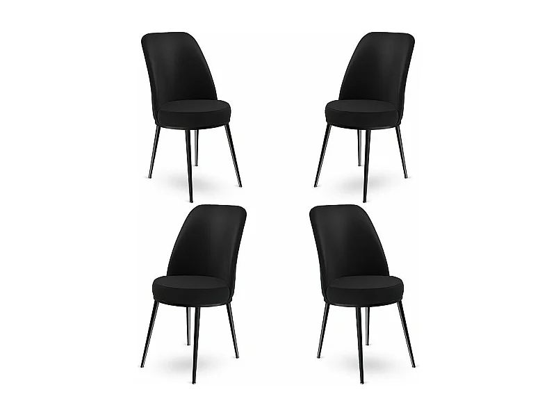 Lot de 4 chaises Olgino Velours et Métal Noir