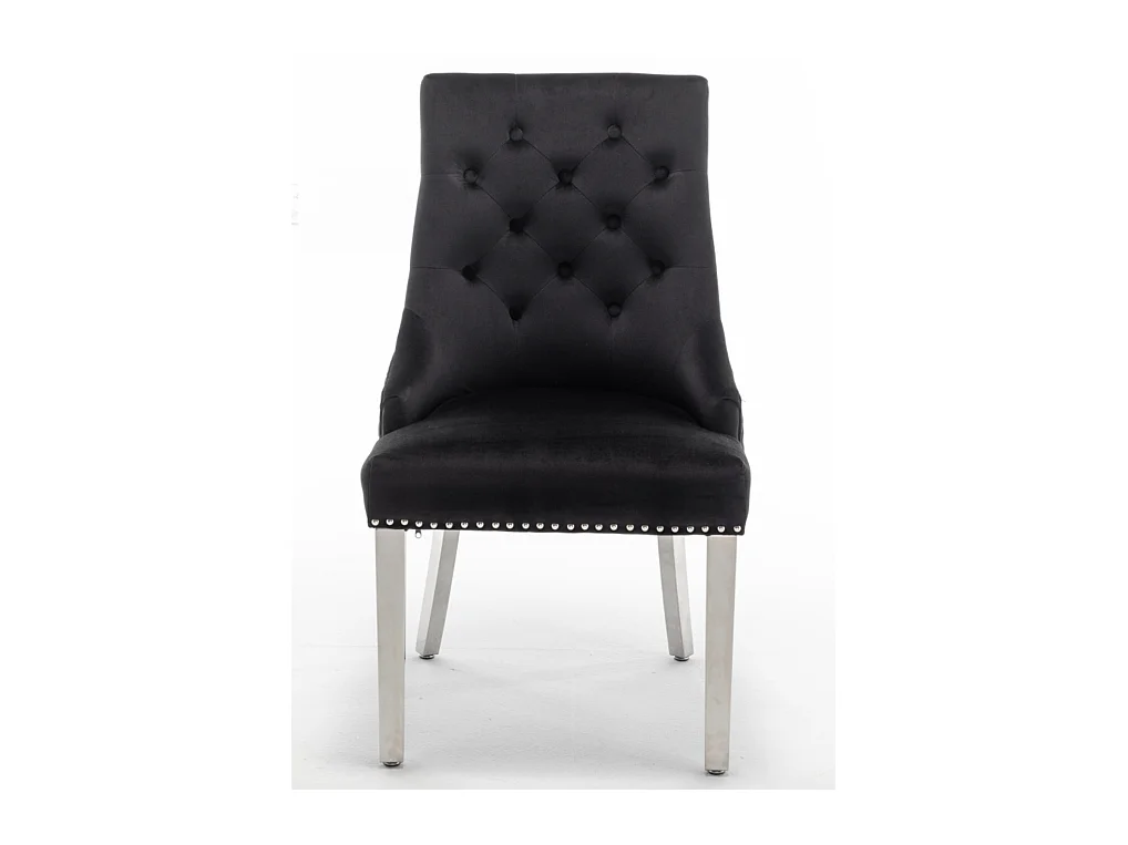 Chaise capitonnée velours avec anneau au dos et pieds métal chromé Royal - Lot de 2-Couleur Noir