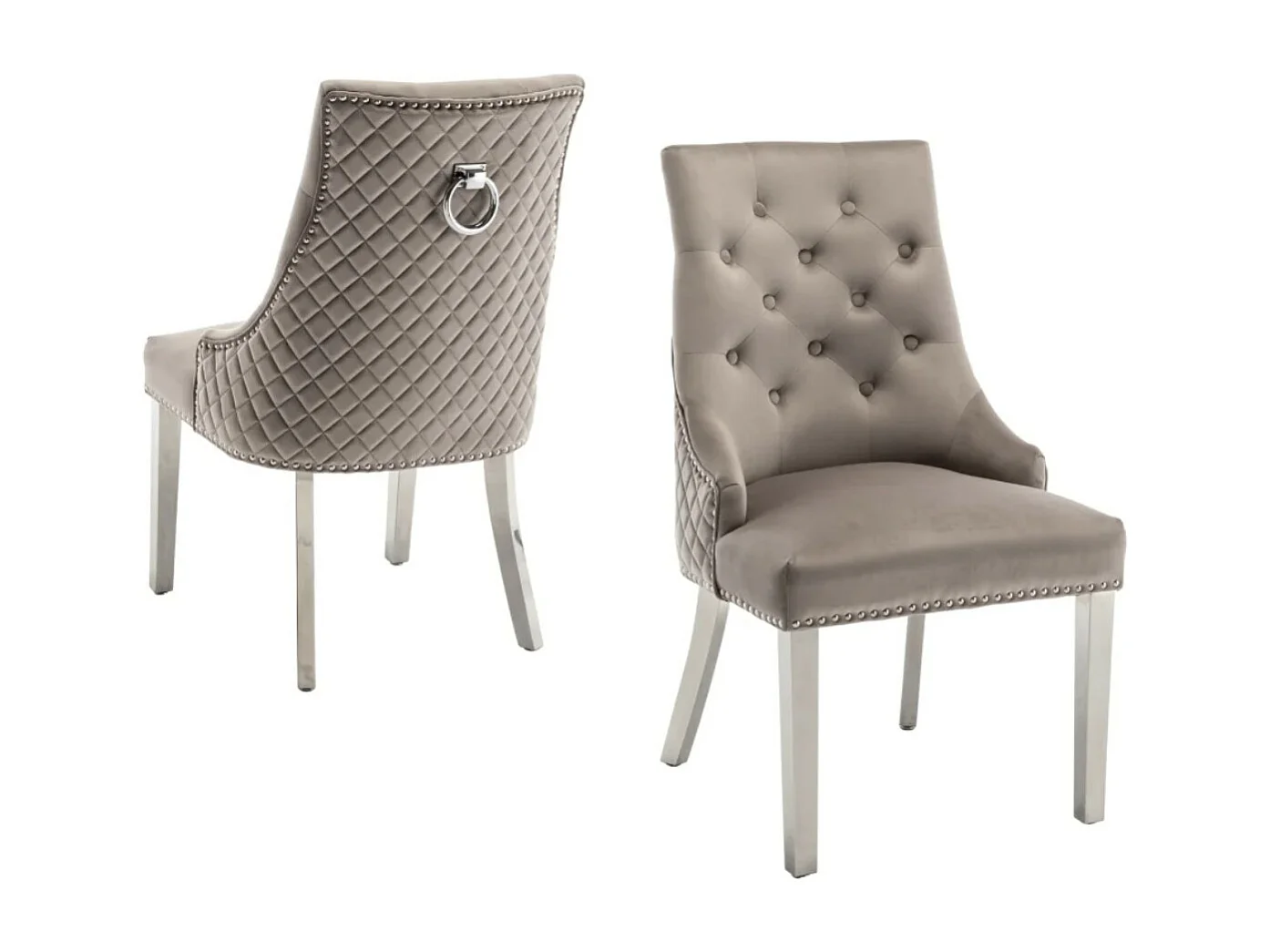 Chaise capitonnée velours avec anneau au dos et pieds métal chromé Royal - Lot de 2-Couleur Noir