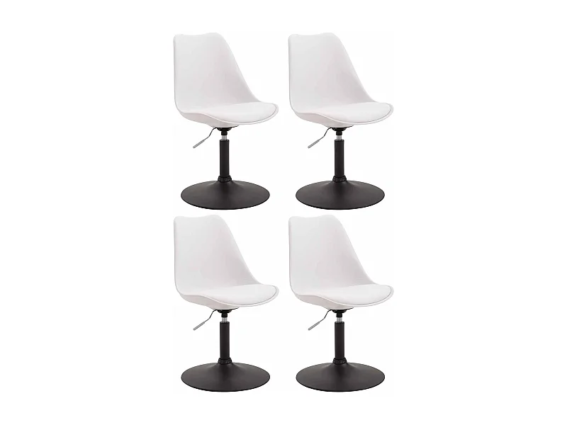 Lot de 4 chaises de salle à manger pivotante hauteur réglable en plastique blanc et pied trompette métal noir 10_0001807