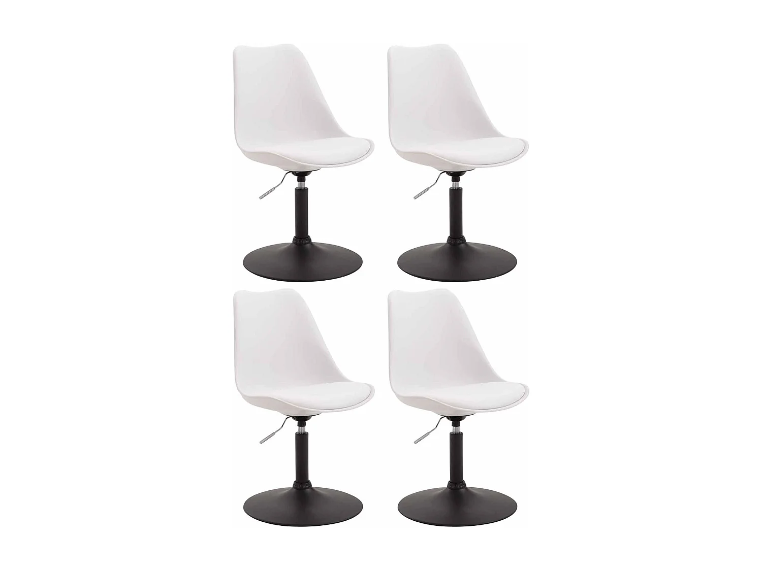 Lot de 4 chaises de salle à manger pivotante hauteur réglable en plastique blanc et pied trompette métal noir 10_0001807