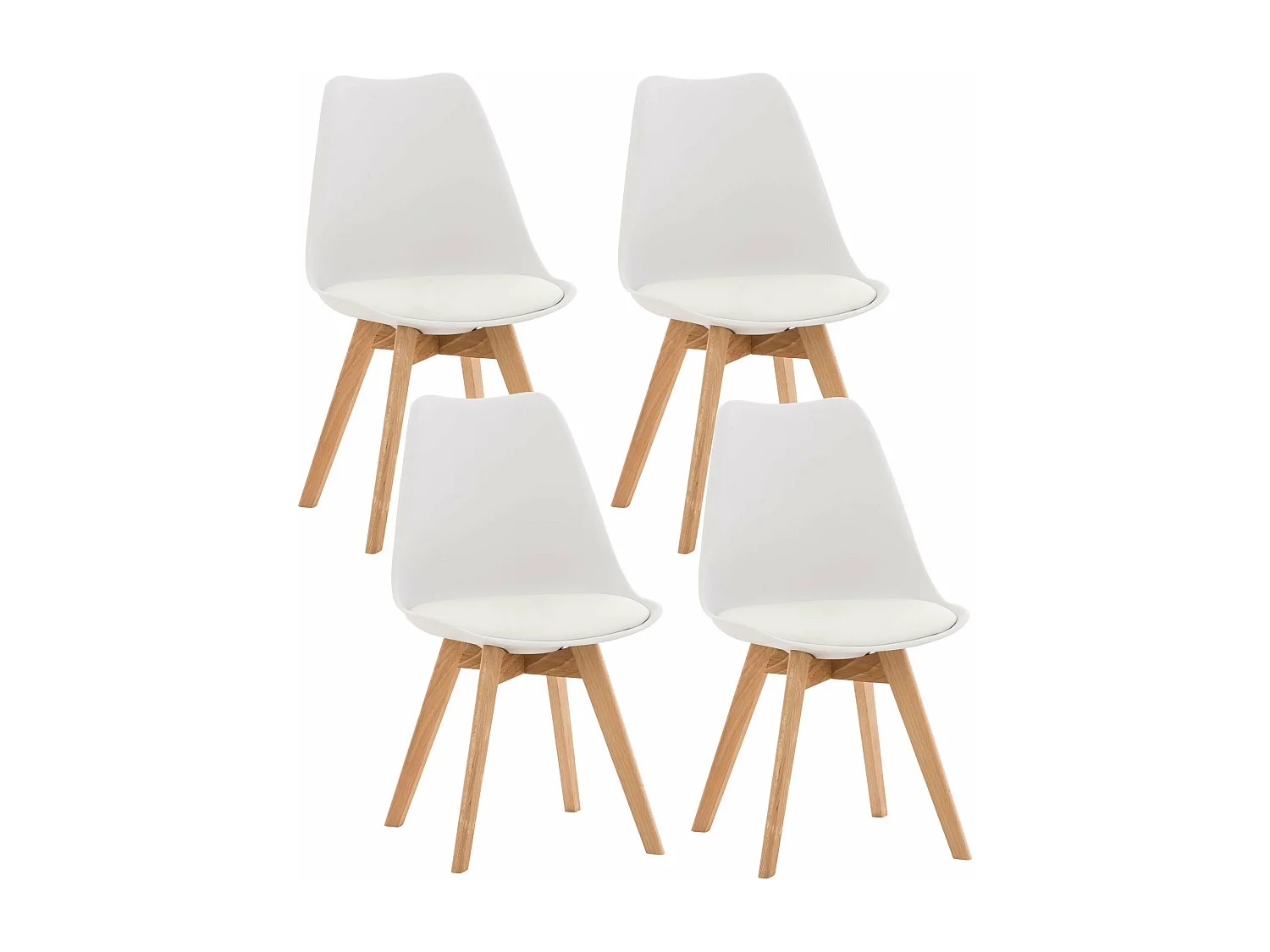 ﻿Lot de 4 chaises de salle à manger cuisine ou bureau en plastique et synthétique blanc pieds en bois 10_0000323
