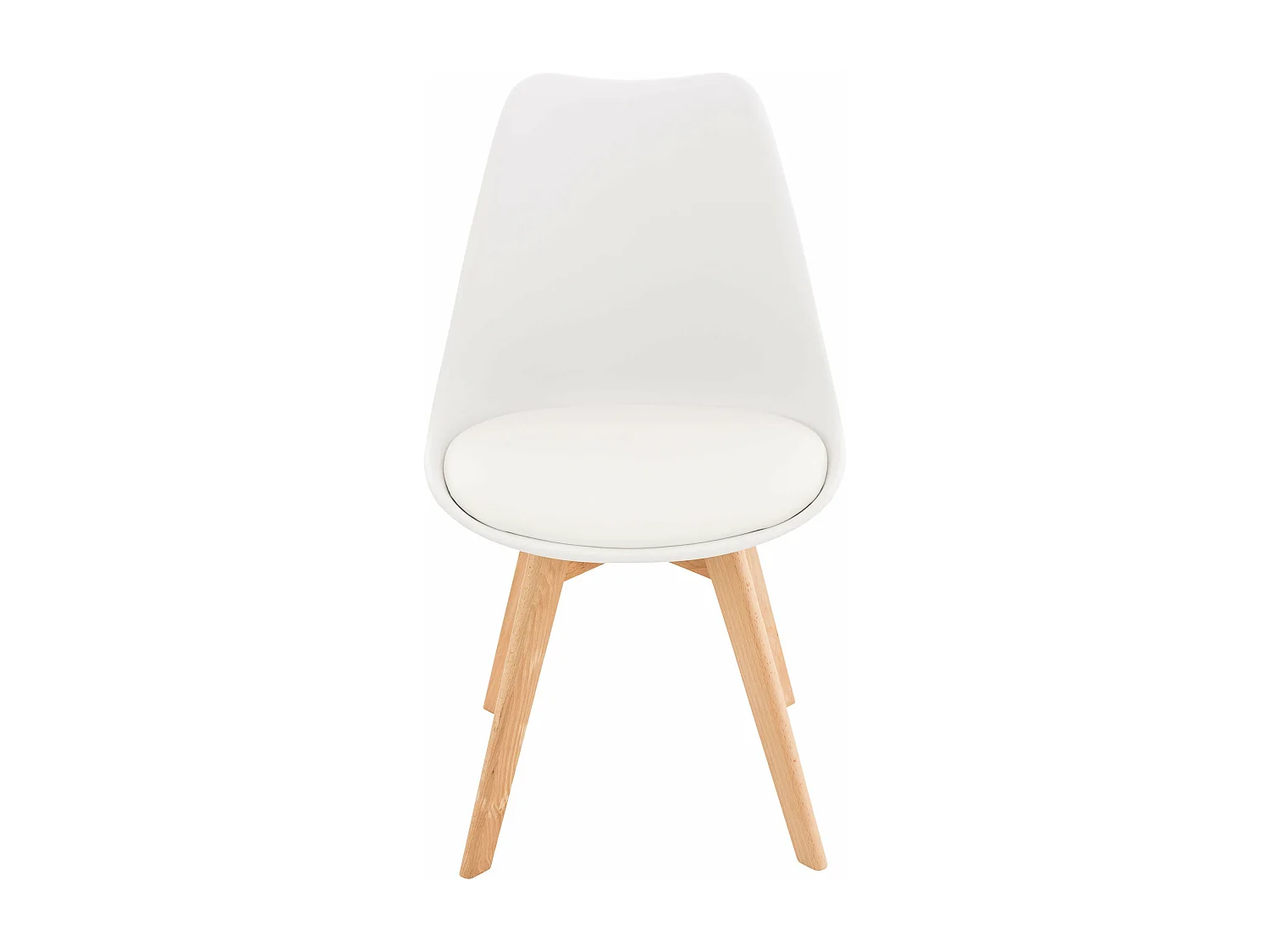 ﻿Lot de 4 chaises de salle à manger cuisine ou bureau en plastique et synthétique blanc pieds en bois 10_0000323