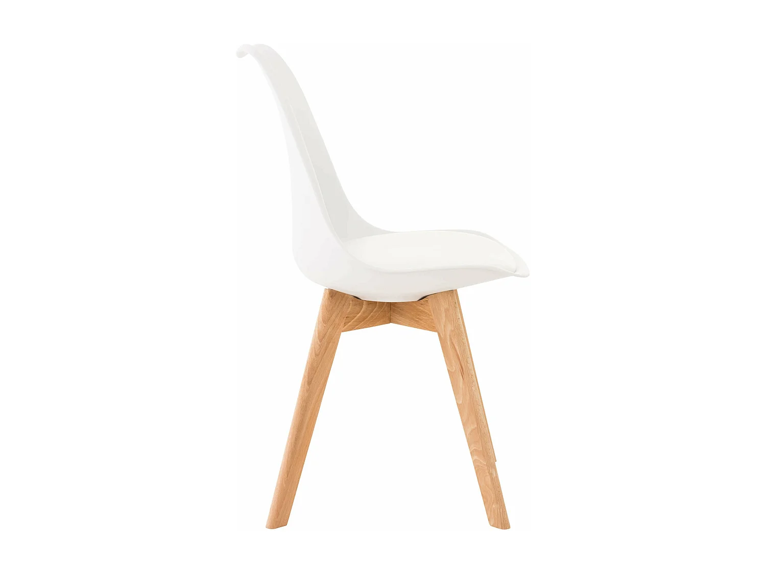 ﻿Lot de 4 chaises de salle à manger cuisine ou bureau en plastique et synthétique blanc pieds en bois 10_0000323