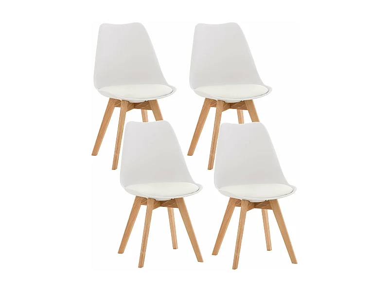 Lot de 4 chaises de salle à manger cuisine ou bureau en plastique et synthétique blanc pieds en bois 10_0000323