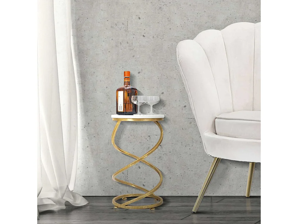 Table d'Appoint en Marbre "Spirale" 47cm Blanc & Or