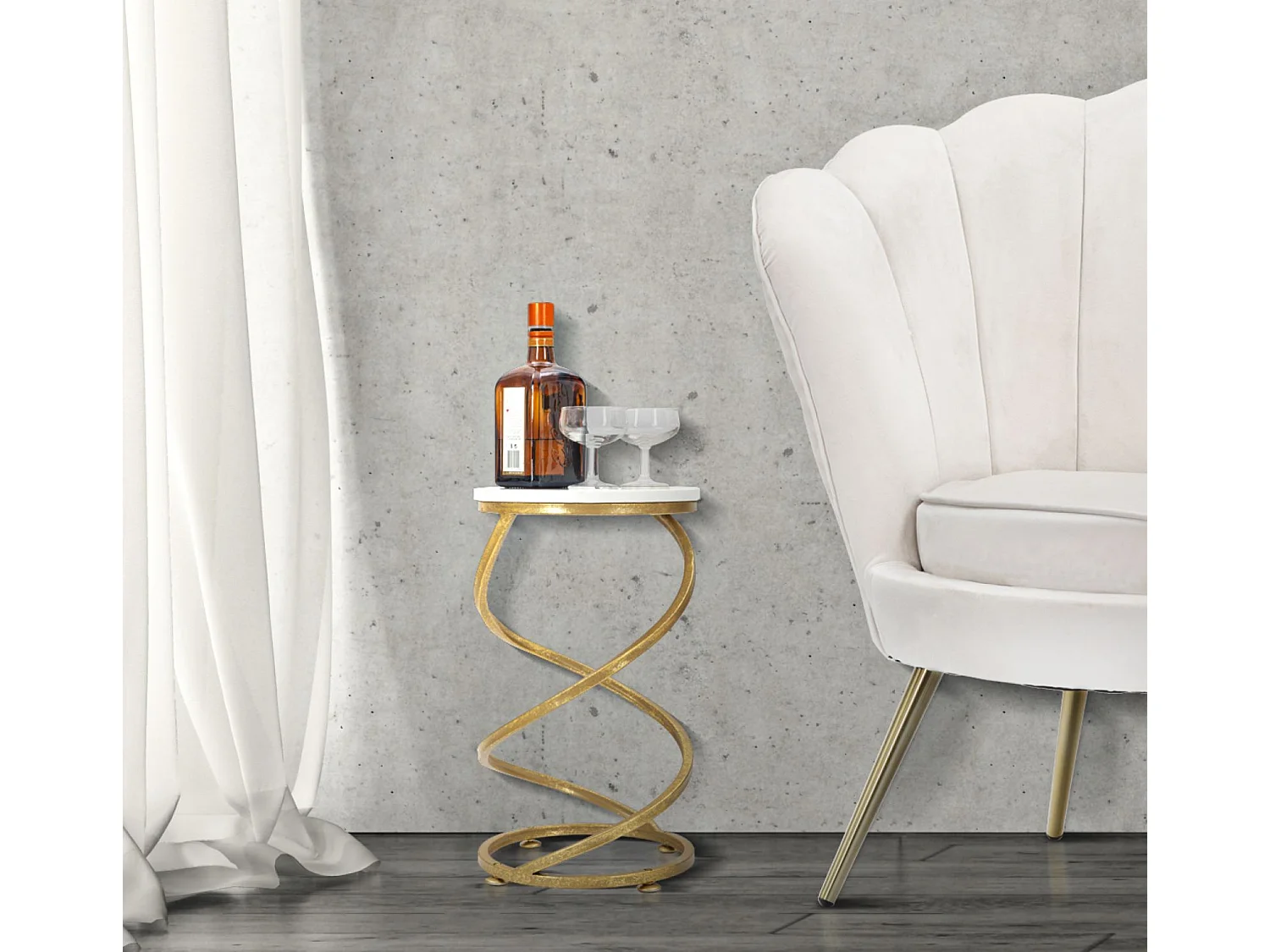 Table d'Appoint en Marbre "Spirale" 47cm Blanc & Or