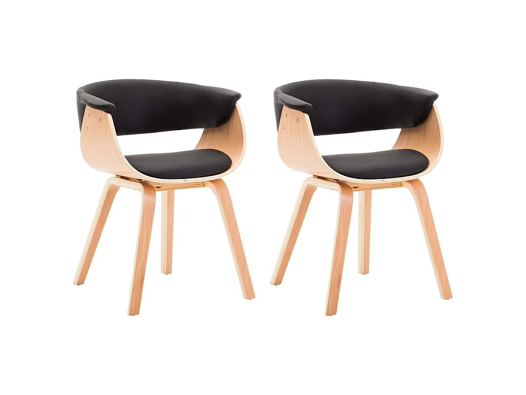 Chaises à manger lot de 2 noir bois courbé et similicuir