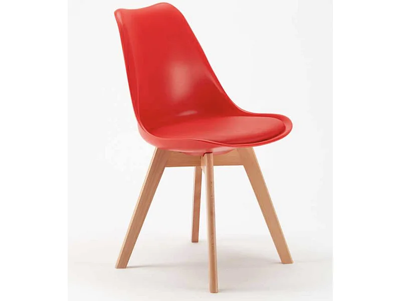 Chaise naturel et rouge avec coussin simili cuir Anko - Lot de 2