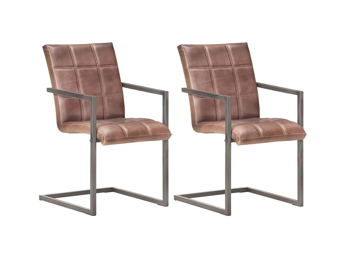 Lot de 2 chaises de salle à manger cuisine cantilever design rétro cuir véritable marron CDS020352