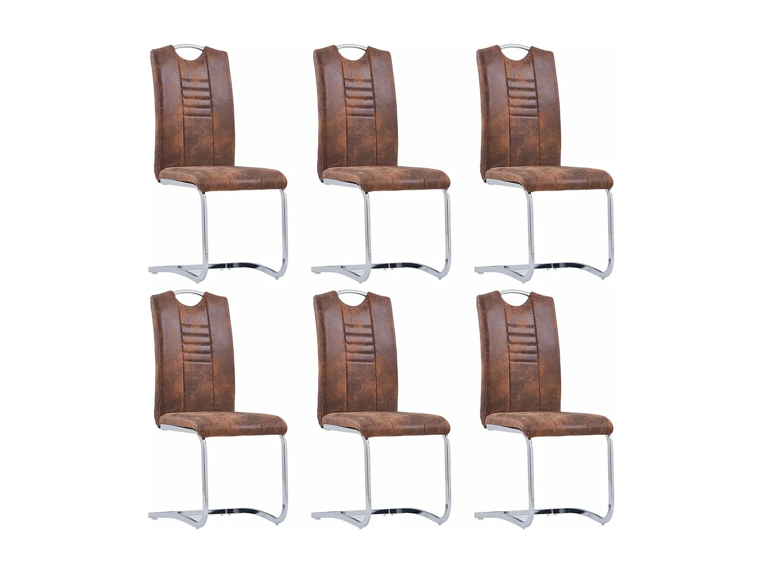 Chaises à manger cantilever lot de 6 marron similicuir daim