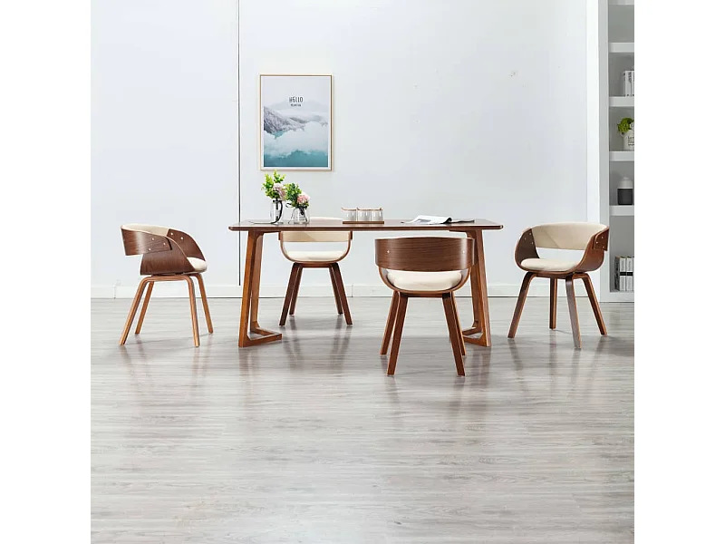 Sedie da Pranzo 4 pz in Legno Curvato e Similpelle Crema