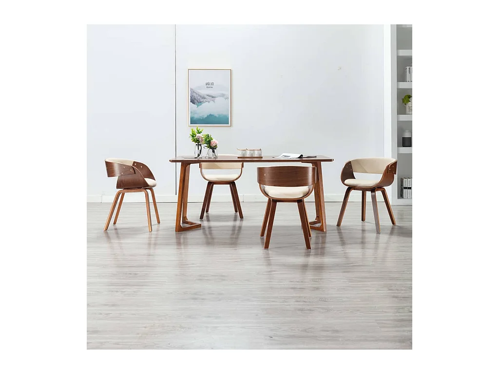 Chaises à manger lot de 4 crème bois courbé et similicuir
