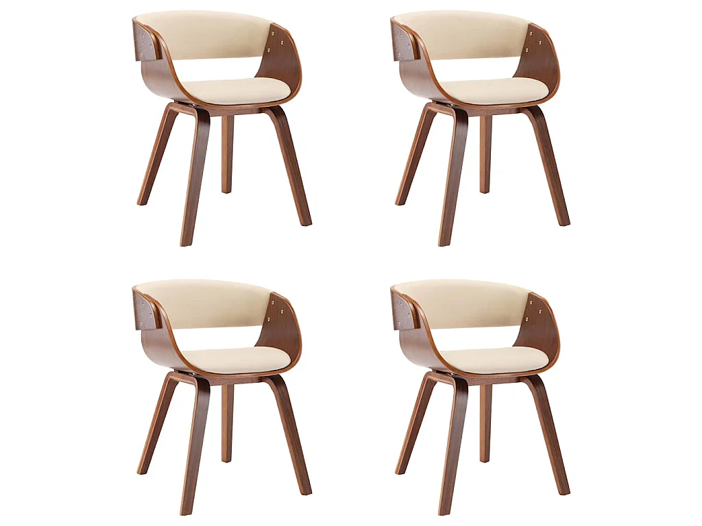 Sillas de comedor 4 uds madera curvada y cuero sintético crema