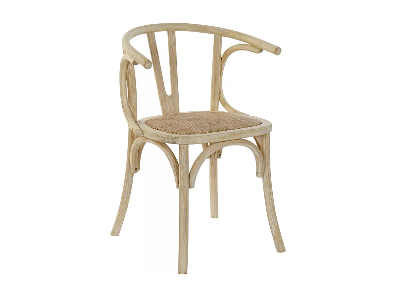 Chaise cuisine élégance rotin vieilli blanc robuste