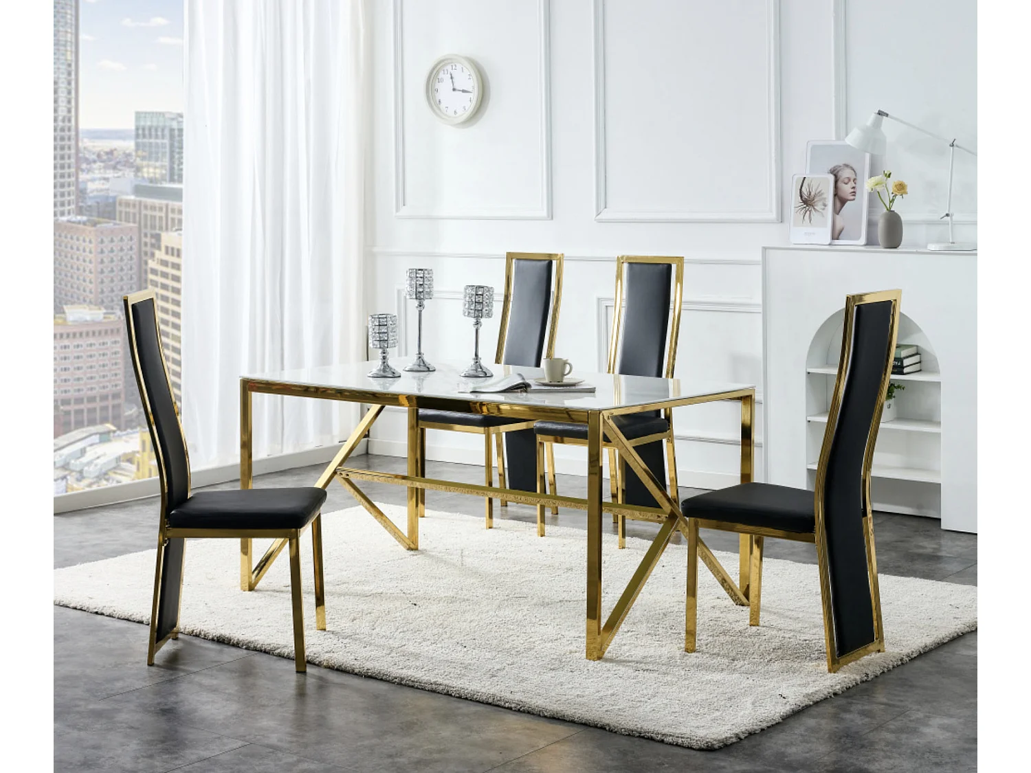 Chaise design simili cuir et acier doré Milana - Lot de 6-Couleur Noir