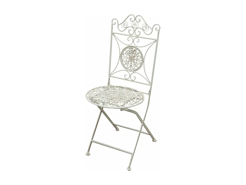 BISCOTTINI Chaise pliante - Fer forgé finition blanc antique - Extérieur - Chaise de bistrot vintage - Mobilier de jardin - Terrasse - Balcon 39x39x96 cm