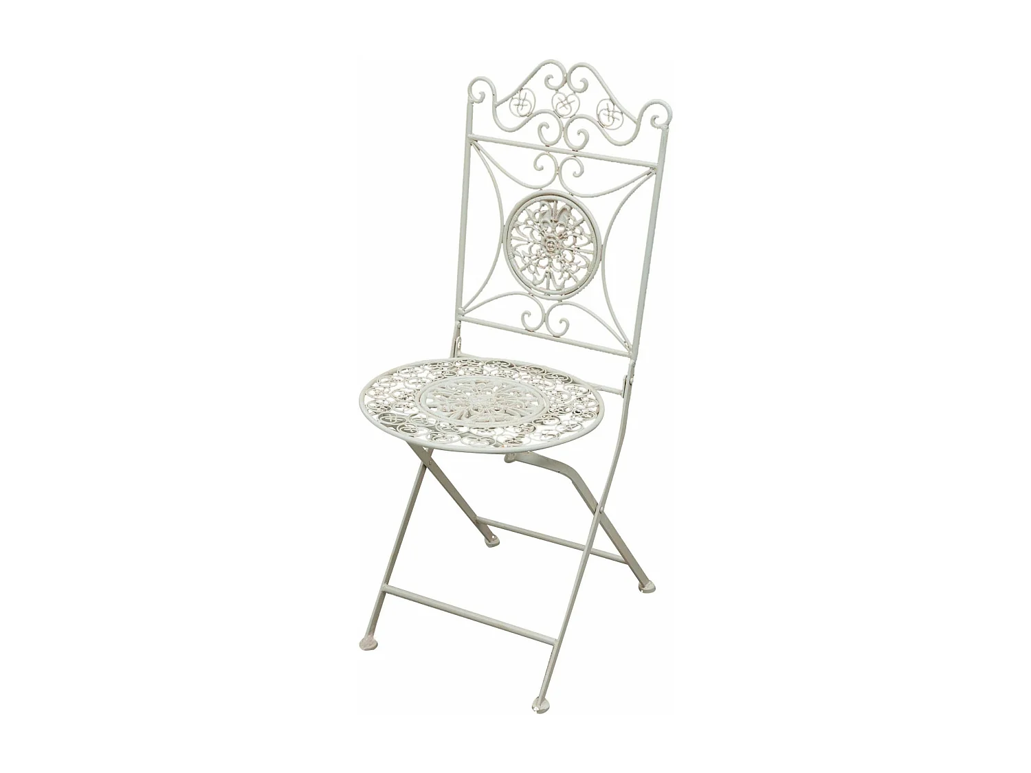 BISCOTTINI Chaise pliante - Fer forgé finition blanc antique - Extérieur - Chaise de bistrot vintage - Mobilier de jardin - Terrasse - Balcon 39x39x96 cm
