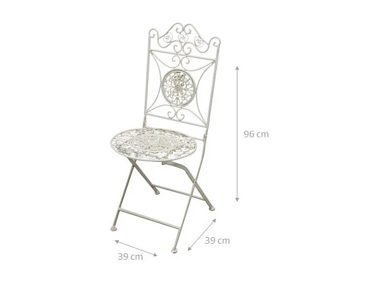 BISCOTTINI Chaise pliante - Fer forgé finition blanc antique - Extérieur - Chaise de bistrot vintage - Mobilier de jardin - Terrasse - Balcon 39x39x96 cm