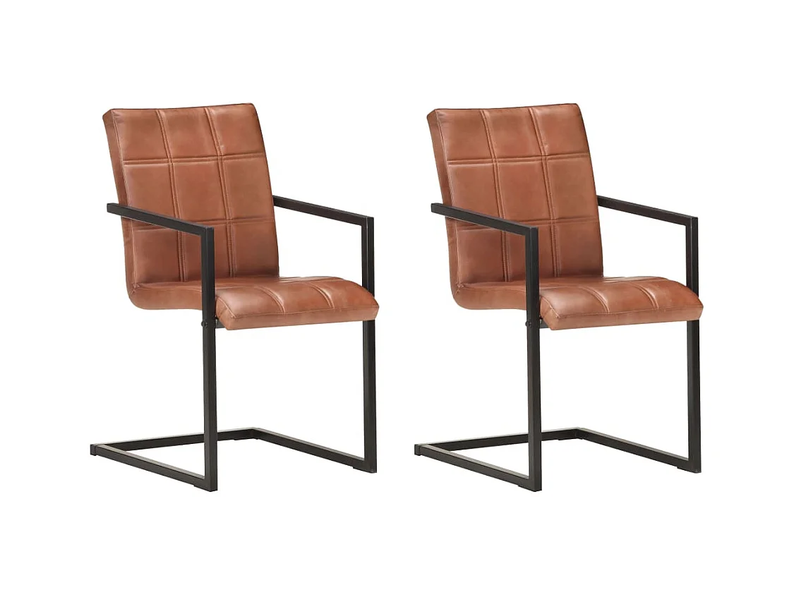 Lot de 2 chaises de salle à manger cuisine cantilever design rétro cuir véritable marron CDS020351