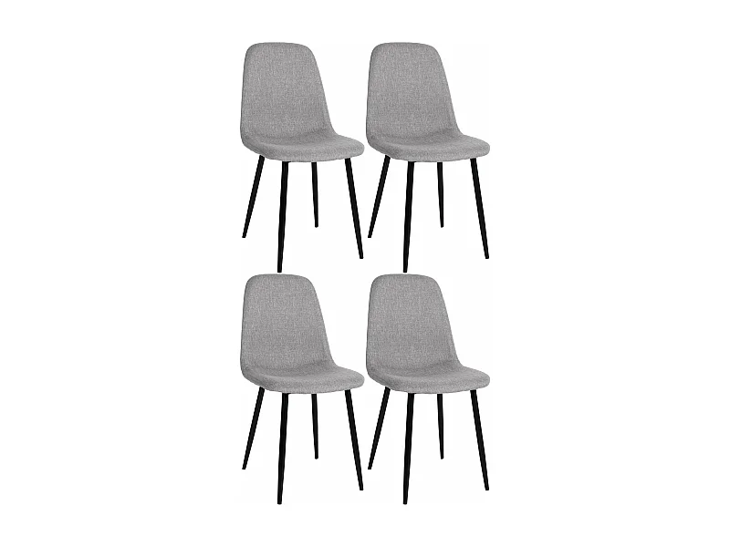 Lot de 4 chaises de salle à manger design simple avec pieds en métal noir assise en tissu gris clair 10_0001839