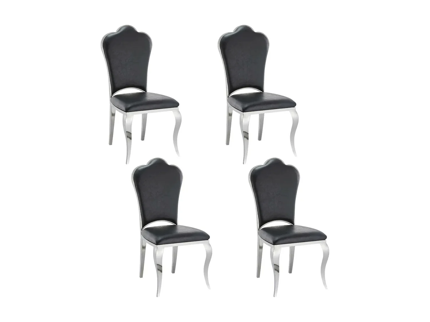 Chaise design simili cuir et pieds chromé effet miroir Kouma - Lot de 4-Couleur Noir