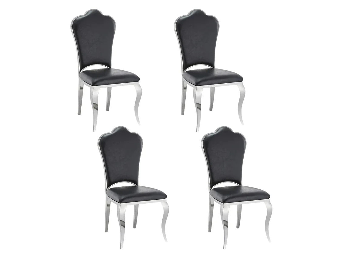 Chaise design simili cuir et pieds chromé effet miroir Kouma - Lot de 4-Couleur Noir