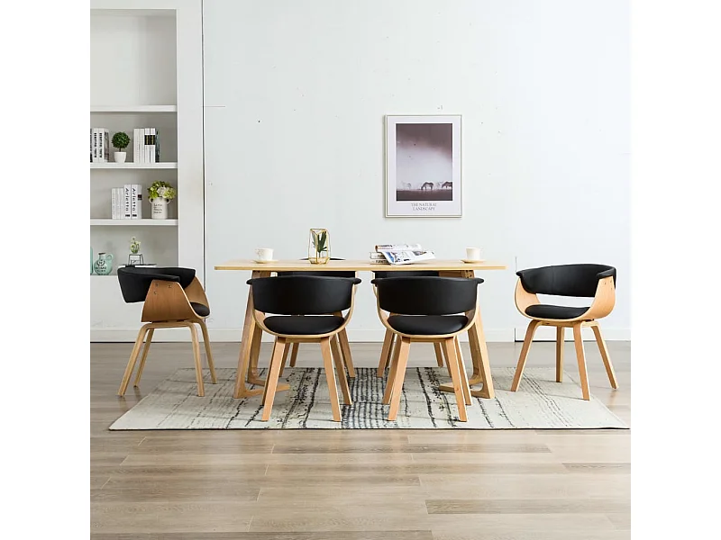 Chaises à manger lot de 6 noir bois courbé et similicuir