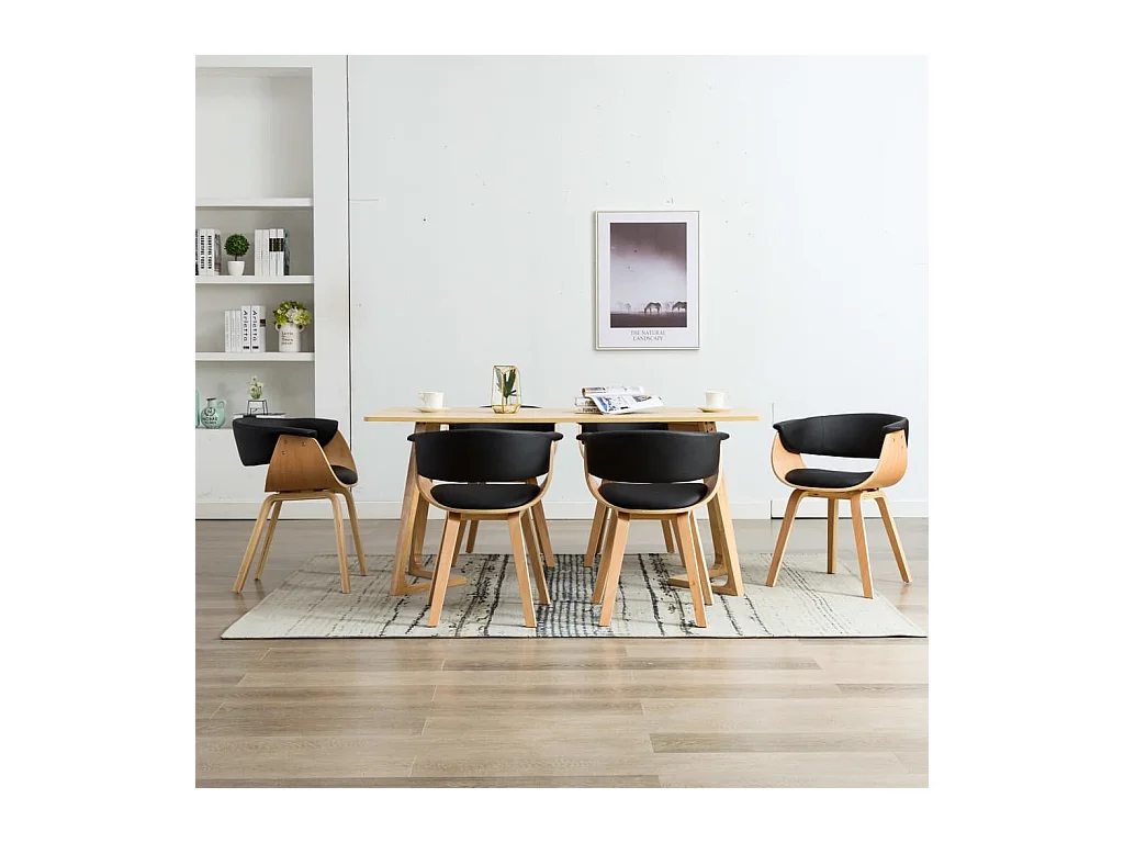 Chaises à manger lot de 6 noir bois courbé et similicuir