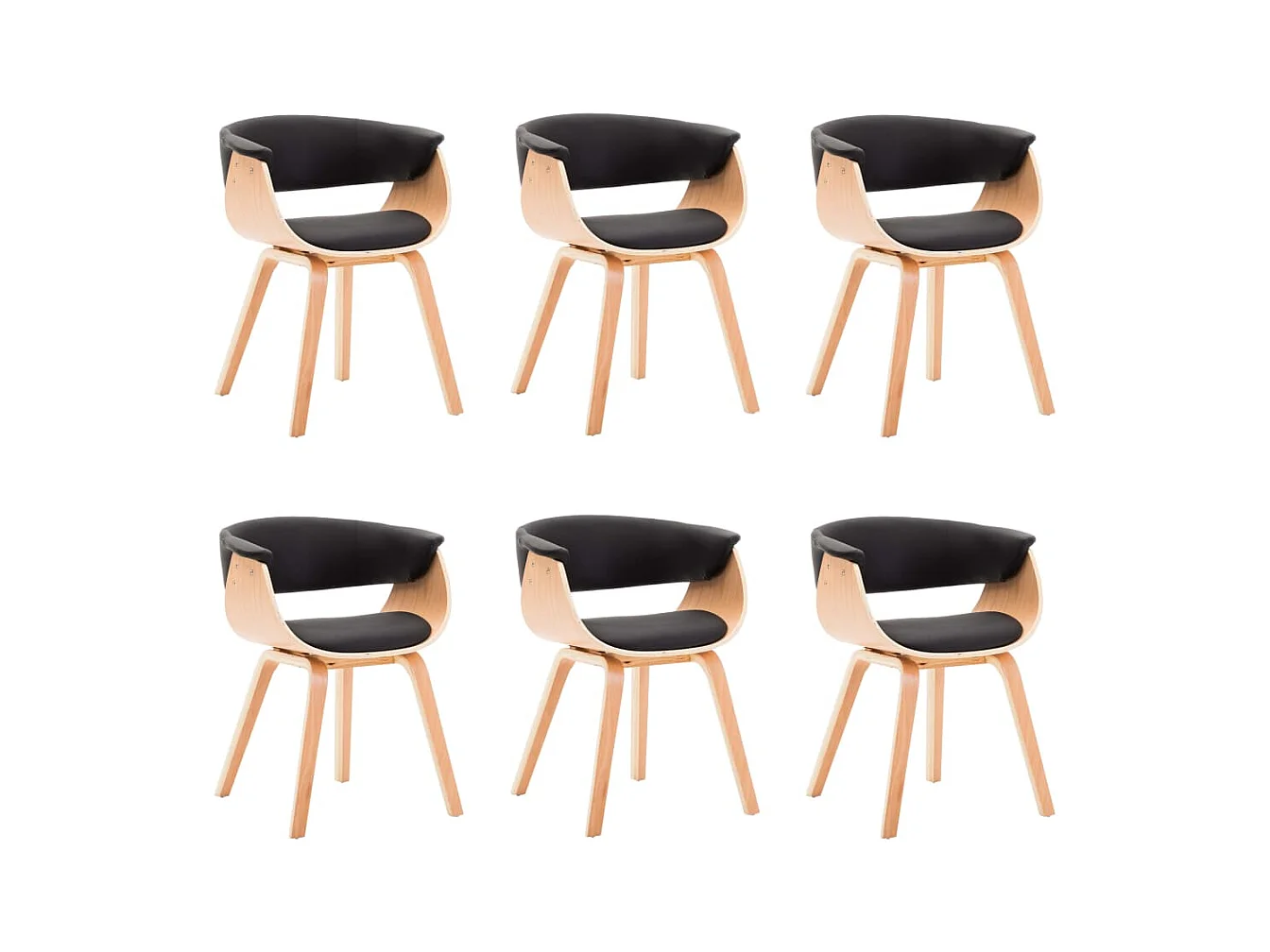 Chaises à manger lot de 6 noir bois courbé et similicuir